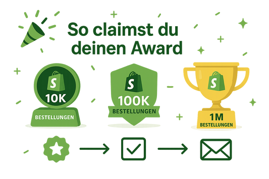 Shopify Milestones: 10 K, 100 K und 1 M Bestellungen – So claimst du deinen Award